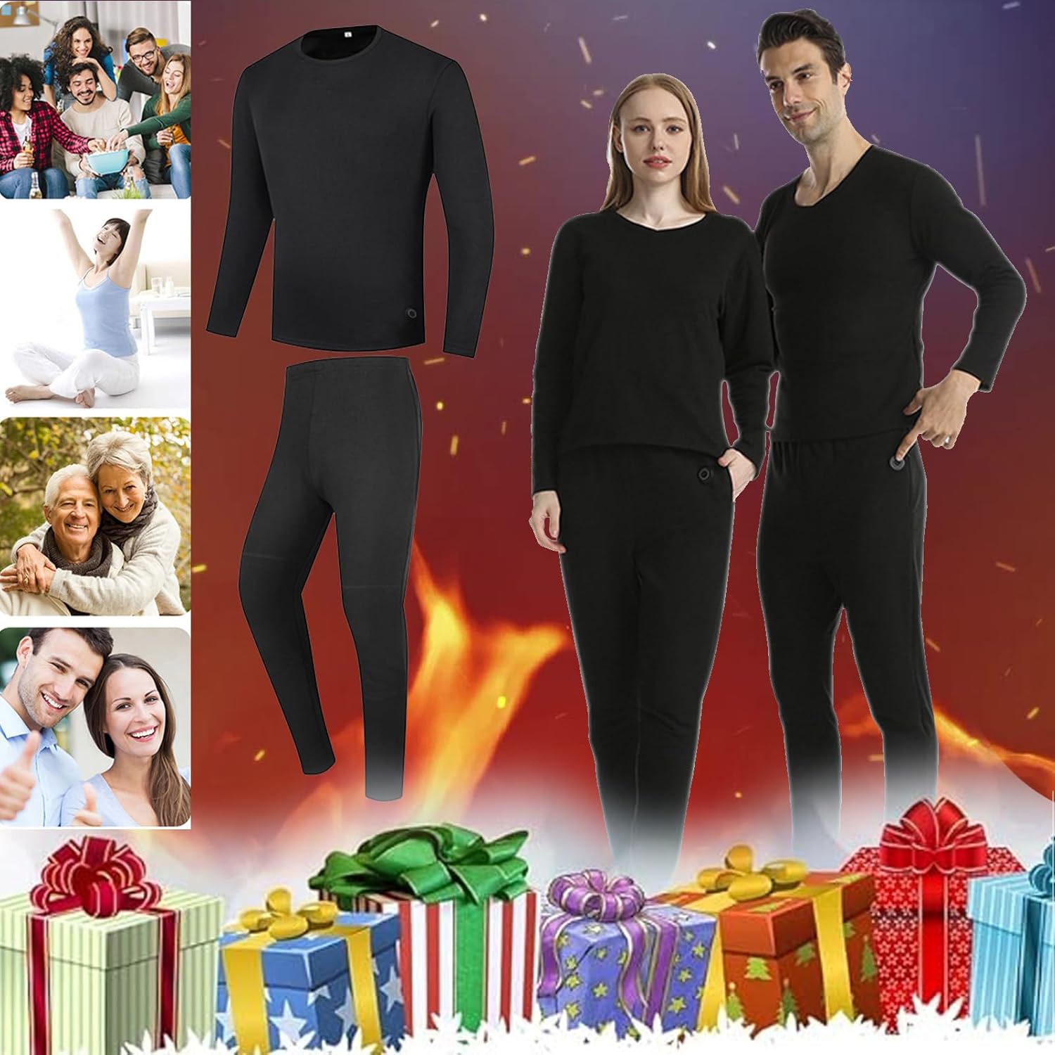 22-Zone Heated Thermal Underwear Top Pants Set Winters Outdoor Cycling USB Heating Clothes for Men Women,with Battery