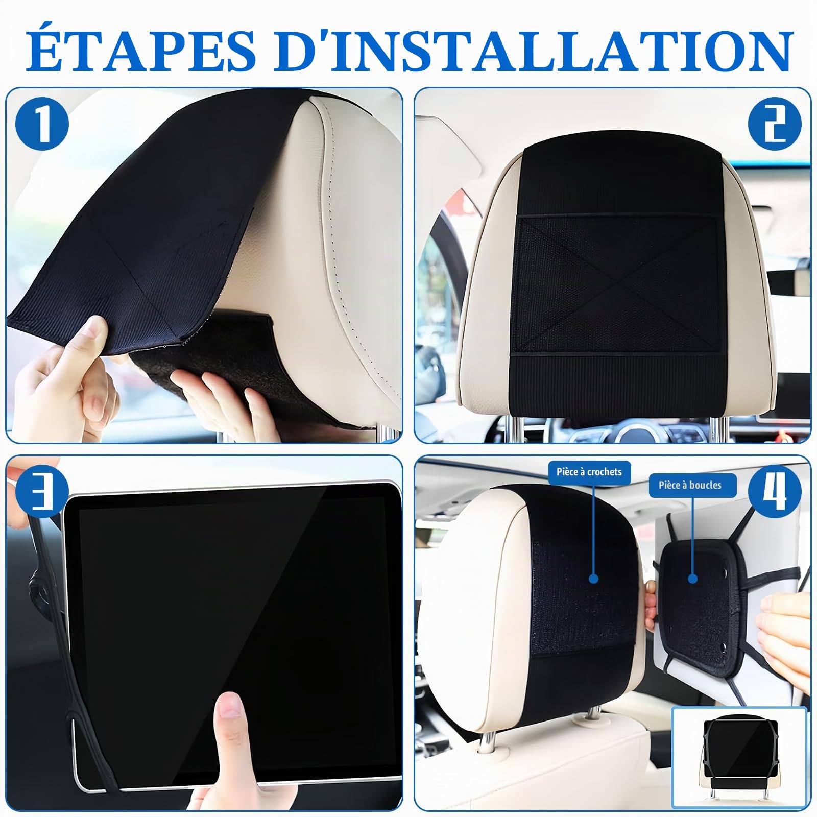 Dokeno Support de Tablette de Voiture, Support de Tablette Universel pour Appuie-Tête Réglable à 360°, Compatible avec iPad, Switch, Fire HD et Autres Tablettes de 7 à 11 Pouces