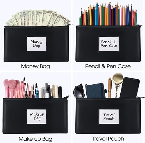 Miniatura 7 de 30 bolsas de dinero con cremallera para dinero en efectivo, bolsa de seguridad de 11 x 6 pulgadas, con ventana transparente, cuero sintético,