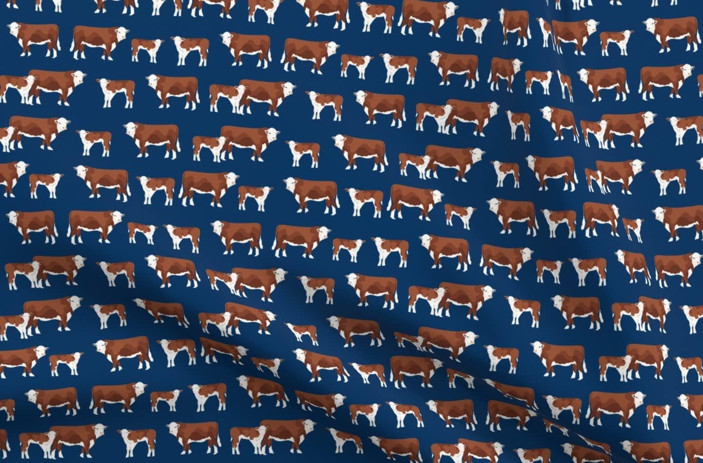 Spoonflower Fabric - Hereford Cattle Calf Farm Navy Cow Cows Animal Country Pet Portrait Printed on Organic Cotton Sateen Fabric by The Yard - Sewing Quilting Apparel Home Decor
