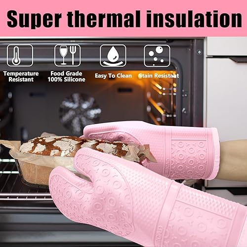Vista 29 de Guantes de horno con almohadillas calientes resistentes al calor y cinco espátulas de silicona diseñadas para cocinar en la cocina, guantes