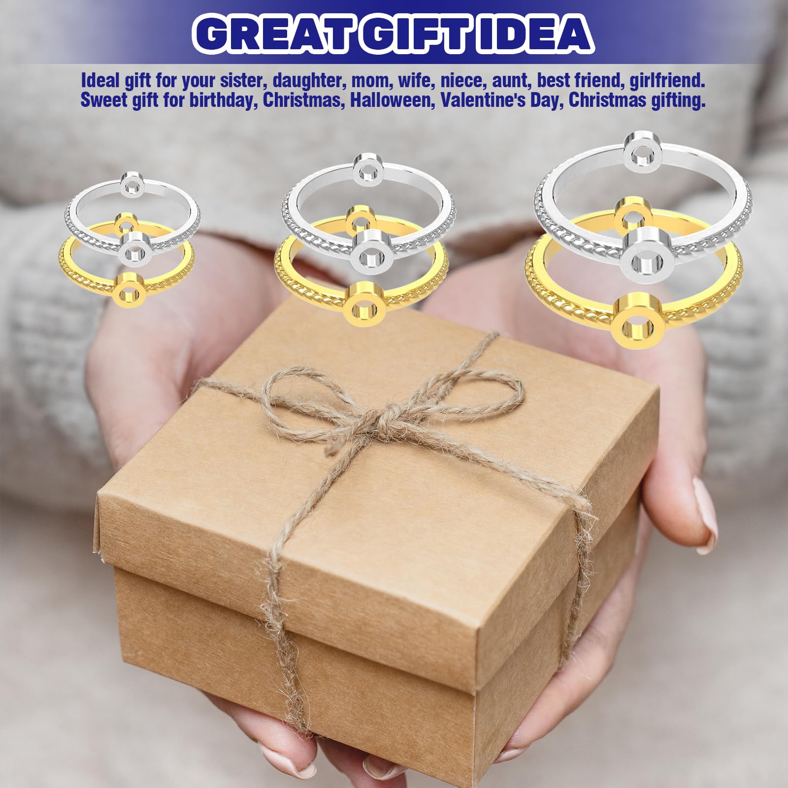 Waltool 300Pcs Double Hole Bead Round Frames Links Connectors Assortment Set, 6# 8# 10# Gold & Silver Bead Frame Jewelry Making Findings for Beading Earring Bracelet Necklace Keychains DIY - Image 7