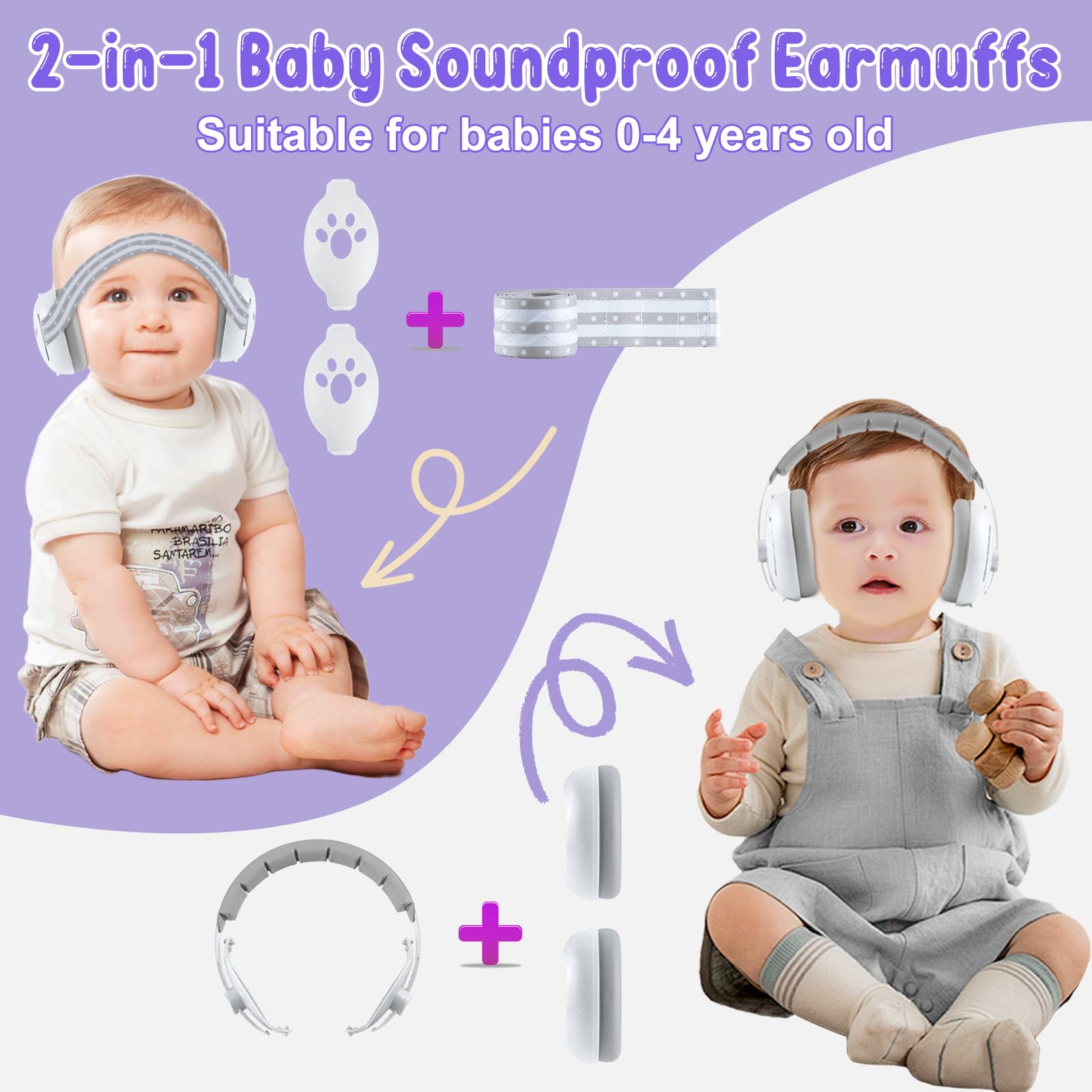 Cuffie Antirumore Neonato per Proteggere l'Udito -25dB, Cuffie Antirumore Morbido per Bambini Bebè da 0 a 3 Anni, Protezione Acustica, Archetto Regolabile, per Viaggi in Aereo