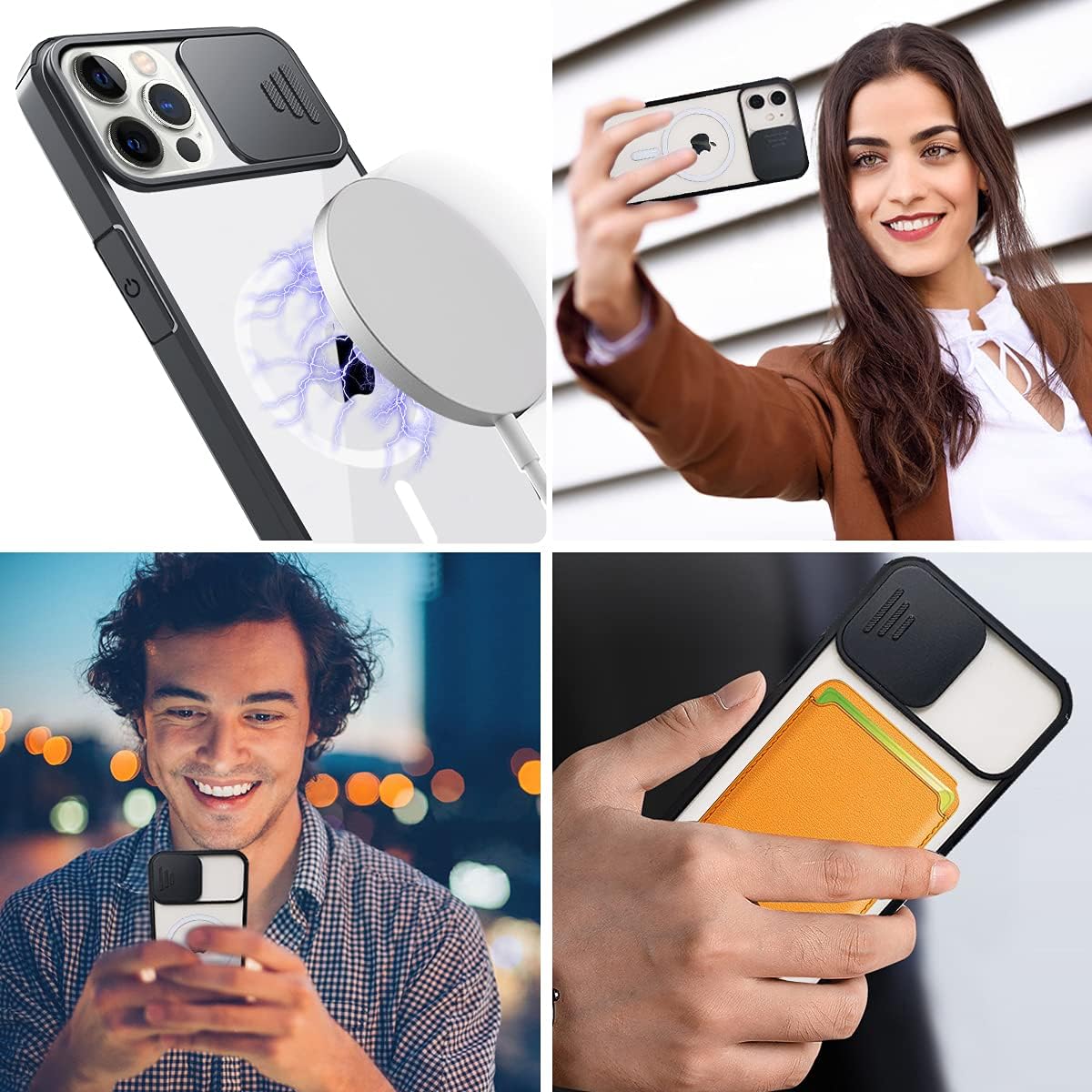 Clear Magnetic Case Compatible with iPhone 12 Pro Max MagSafe with Camera Cover [Built-in 38 Strong Magnets] [Slide Camera Lens Protector] Shockproof Anti-yellow Case with Soft Silicone Bumper-Black