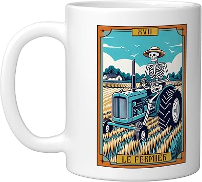 Le Fermier Support Your Local Farmers Farmer Tarot Card Ceramic Mug, White, 11oz