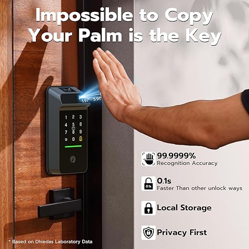 Miniatura 2 de Cerradura inteligente de Palm Vein, cerradura inteligente WiFi con timbre, cerradura de puerta de entrada sin llave con huella digital, cerrojo