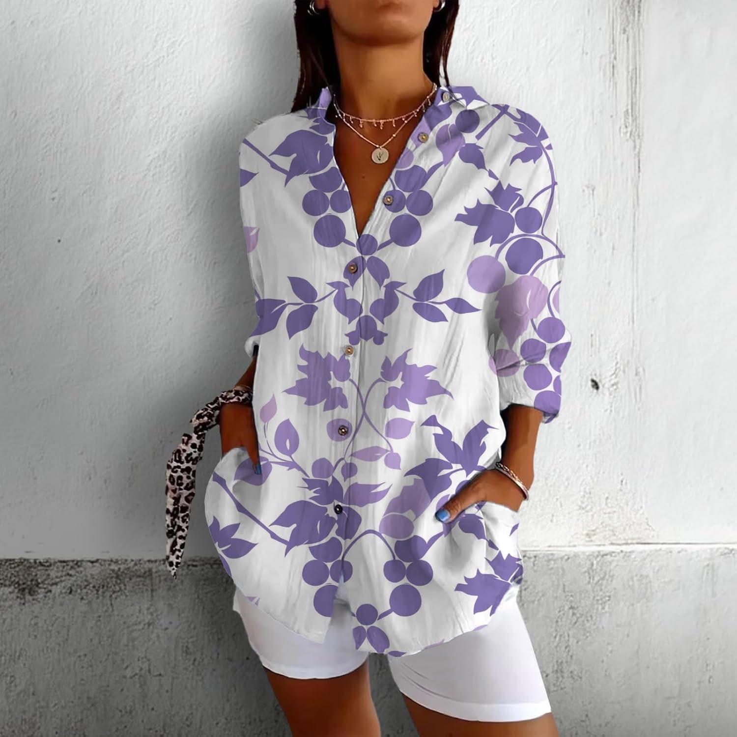 Cute Plus Size Tops for Women Loose Fit Button Down V Neck Blouse 3/4 Sleeves Casual Tees Summer Outfits - Image 2