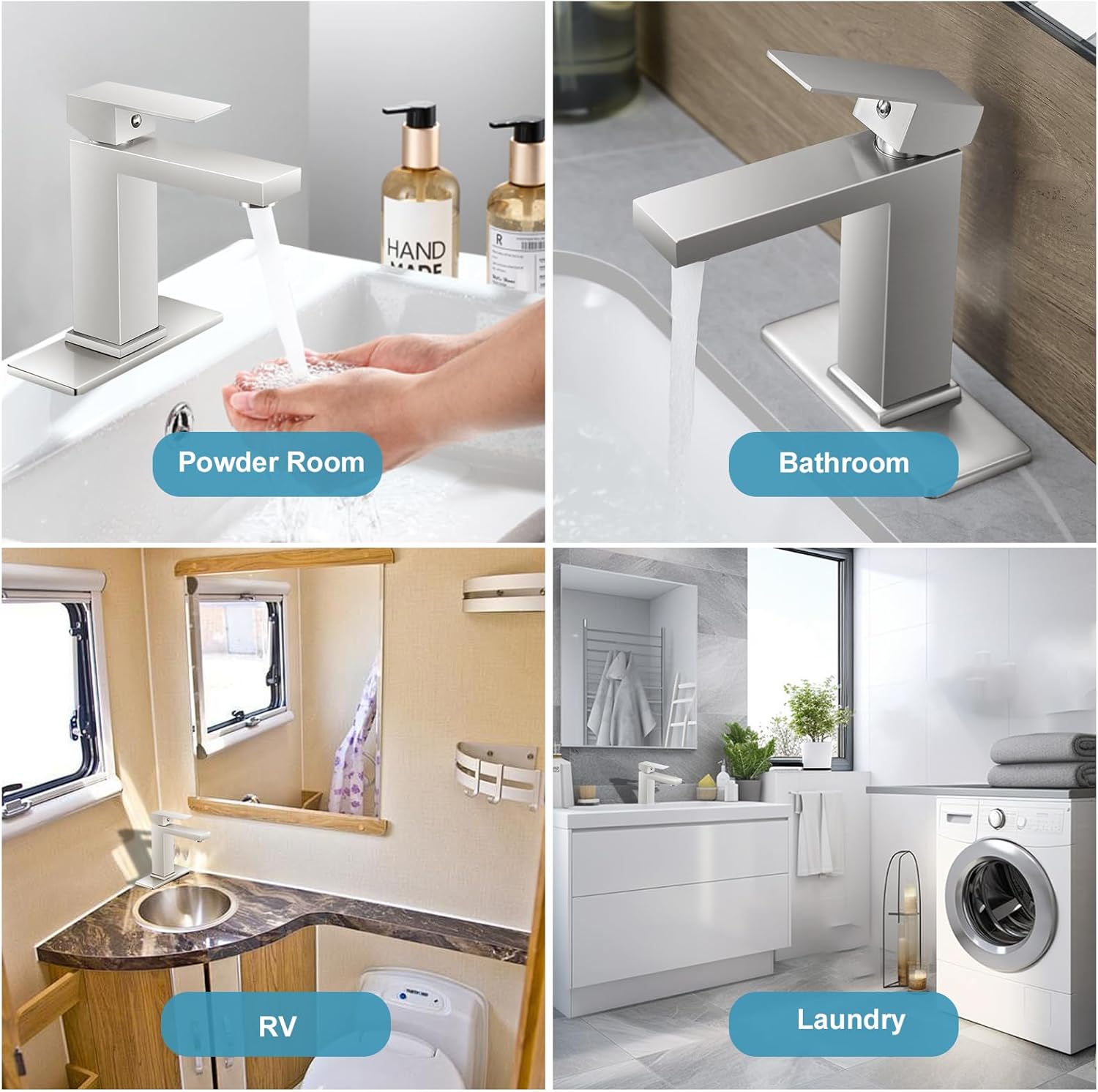 Bathroom Sink Faucet Single Hole Brushed Nickel Single Handle Faucet with Pop-up Drain and Deck for 1 Hole or 3 Hole Bathroom Sink Vanity