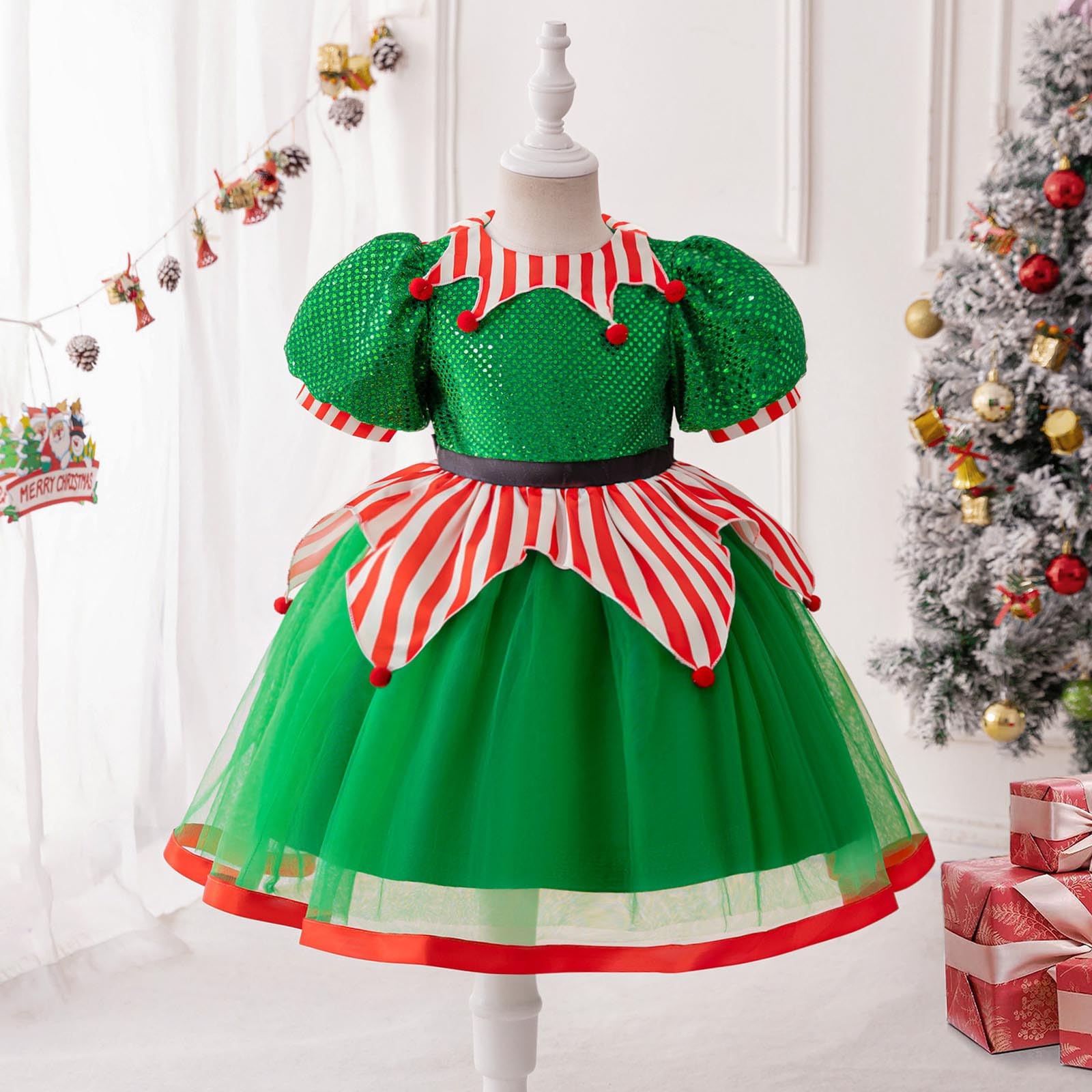 Vestiti Natale Bambina, Vestito da Bambina per Natale,Festa,Ballo,Costume,Principessa,Spettacolo,Vestito da Bambina