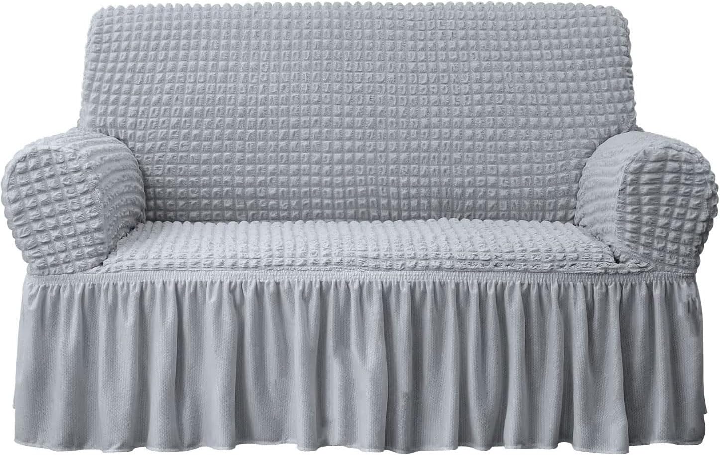 Strechable Sofa Slipcover, High Strech 2 Seater Sofa Cover, Non Slip Sofa Protector Cover,Washable Fabric Couch Cover with Decoration Skirt,Waterproof Dustproof Furniture Cover for Home Office (Grey)
