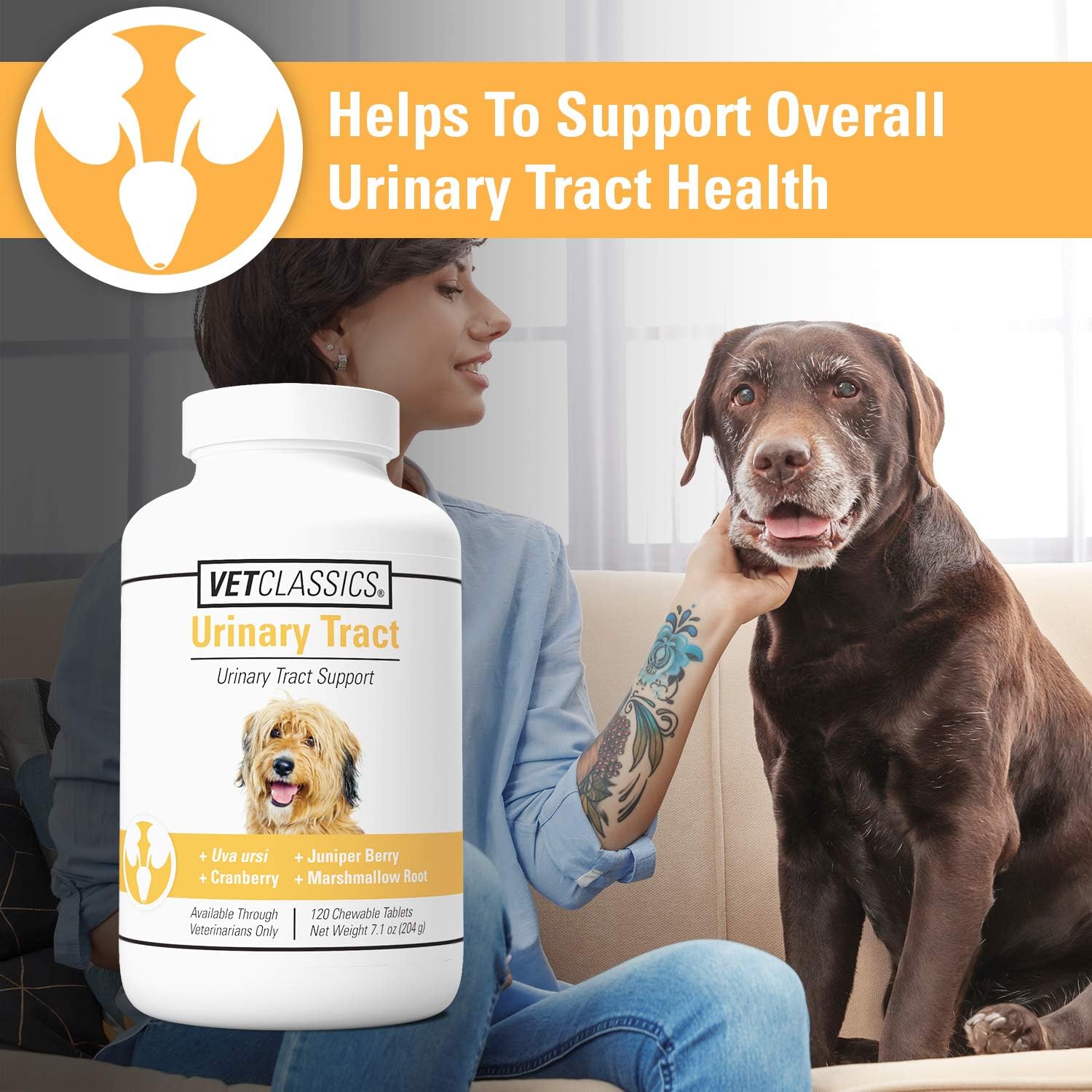 Vet Classics Urinary Tract Dog Supplement – Urinary Tract Support for Dogs, Helps Support Normal Urinary Tract Function, Pet Incontinence – Cranberry Dog Supplements – Chewable Tablets 120 Ct.