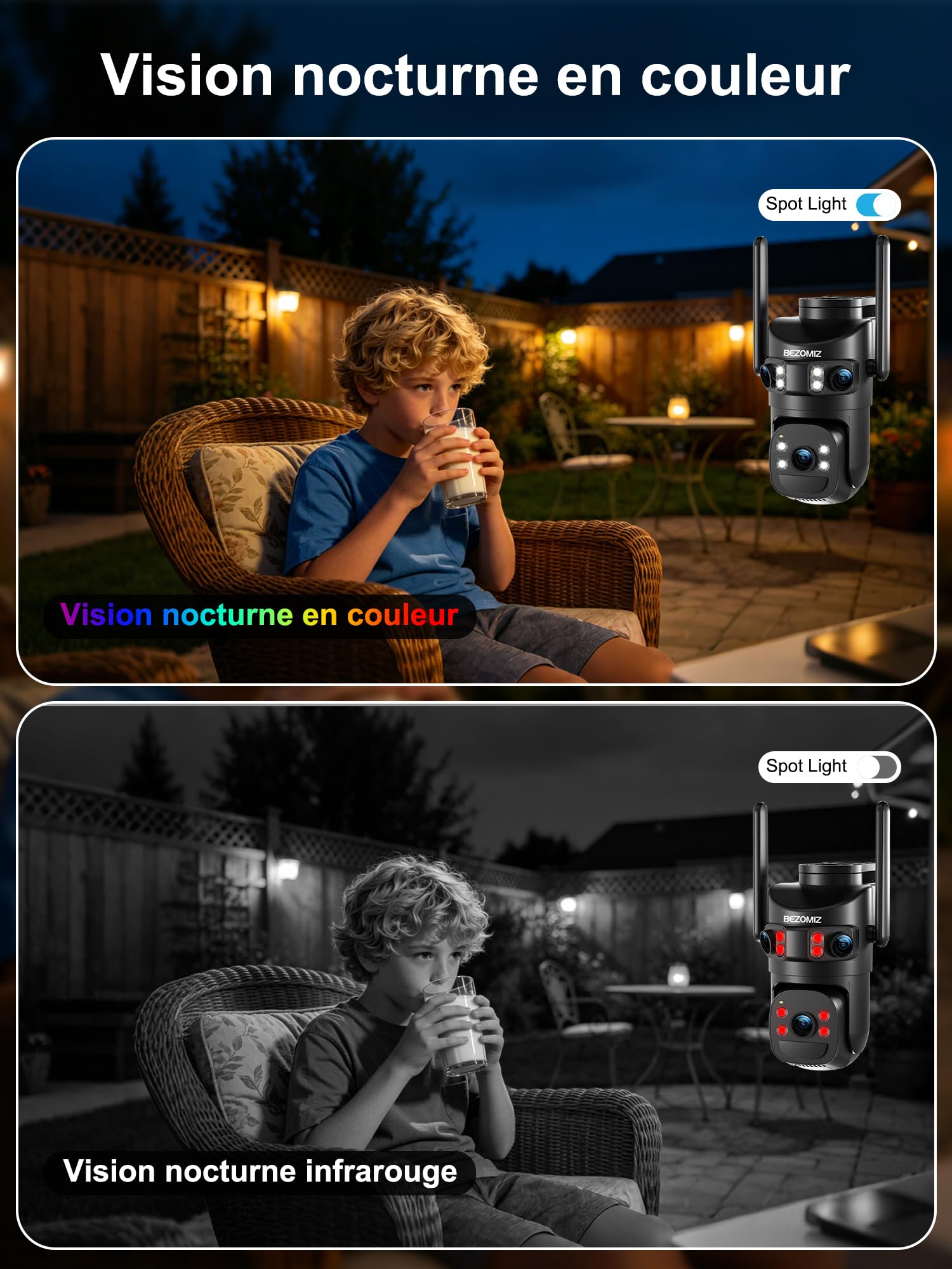 4K Caméra Surveillance WiFi Extérieure à triple objectif,2.4/5G WIFI,360° PTZ Camera Solaire,12MP Détection Humaine,avec Batterie,Suivi Automatique,Vision Nocturne Couleur,Étanche,Audio Bidirectionnel