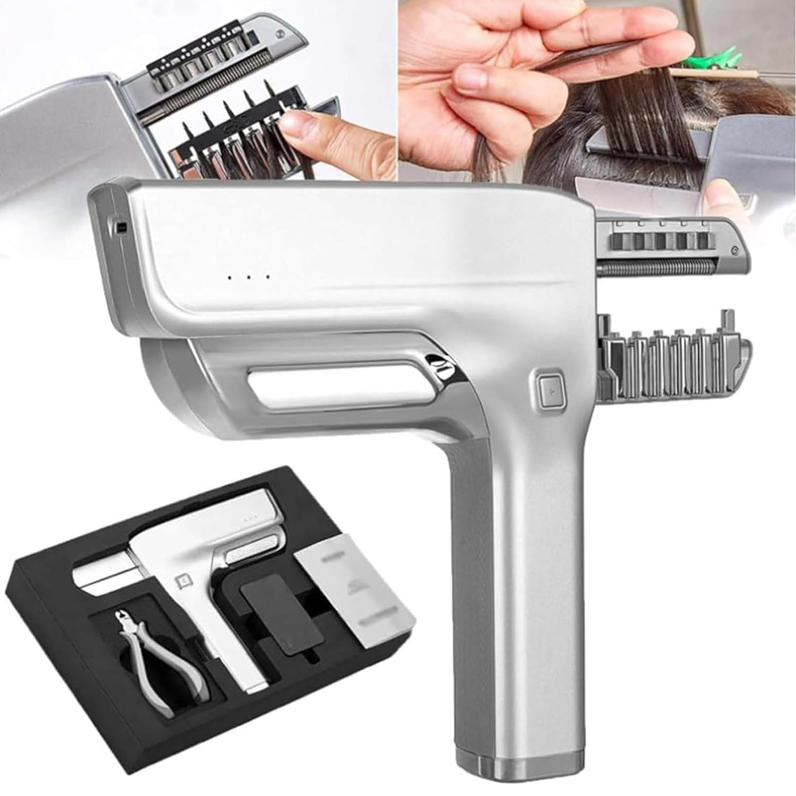 Kit d'extension de cheveux 6D/pistolet d'extension cheveux, outil d'extension de cheveux humains sans couture de 3ème génération, extensions cheveux invisibles sans couture à 5 aiguilles pour salon