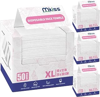 MKISS Large Disposable Face Towels 200ct, 10x12 Ultra Thick Biodegradable Wipes for Sensitive Skin, Makeup Removal & Skincare