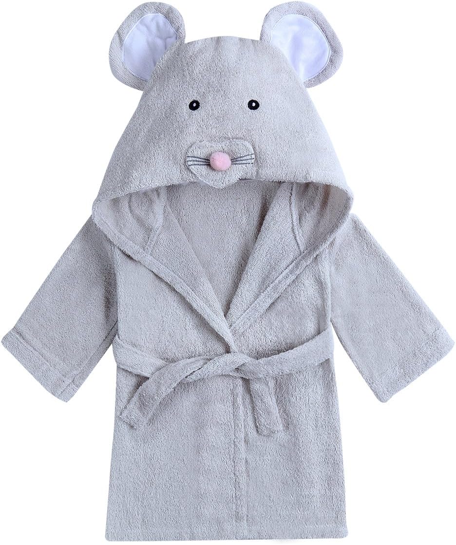 URBEAR Kids Baby Bathrobe Hooded Cartoon Animal Cotton Dressing Gown Supersoft Absorbent Sleepwear for Kids, Mouse M 2-4 Years