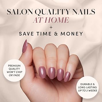 Glamnetic Press-On Nails Bundle - Fall Mauve & Berry Maroon | Opaque Muted Blush Mauve Short Oval False Nails | Opaque Dark Red Maroon Short Round False Nails | Reusable Nail Kit with Glue