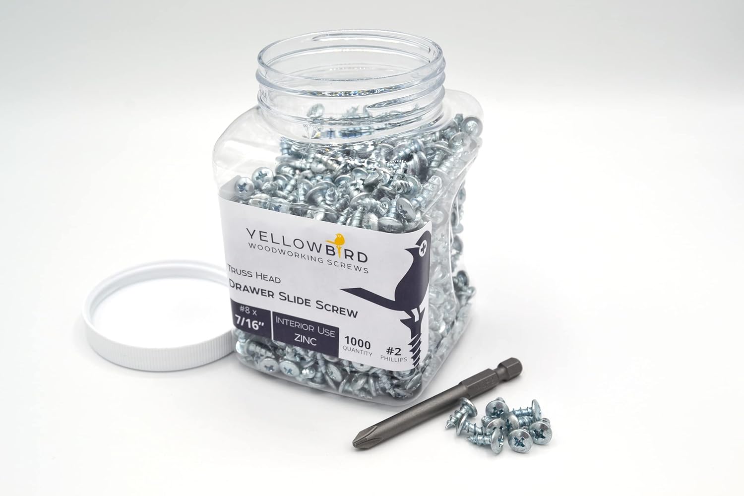 Yellowbird #8 x 7/16" Truss Head - Ball-Bearing Drawer Slide Screw - Phillips Zinc - Bit Included - 1000 Ct.