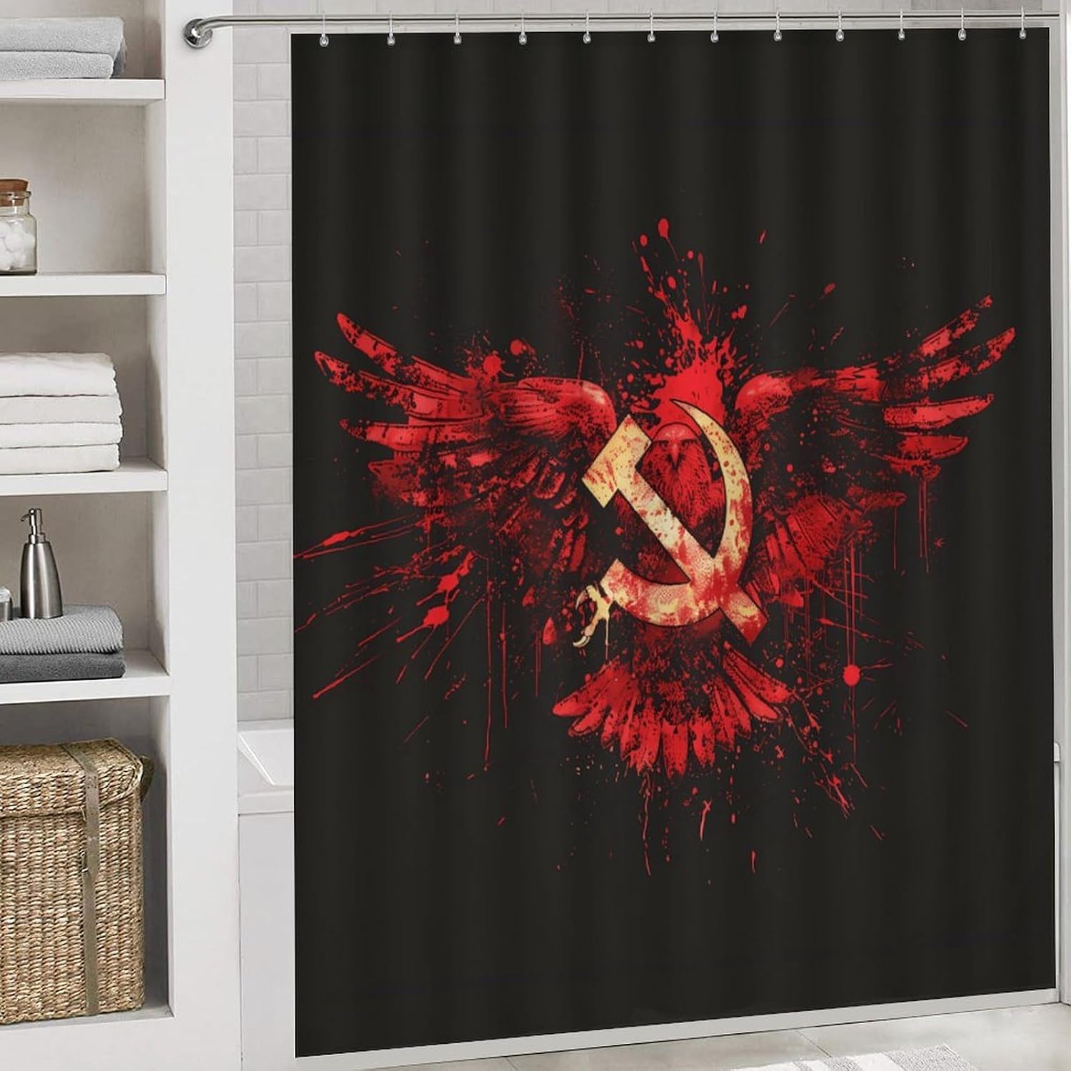 Russia Hammer Flags Hook USSR Sickle Bathroom Set with Shower Curtain Rugs Toilet Lid Cover and Floor Mats 4 Piece
