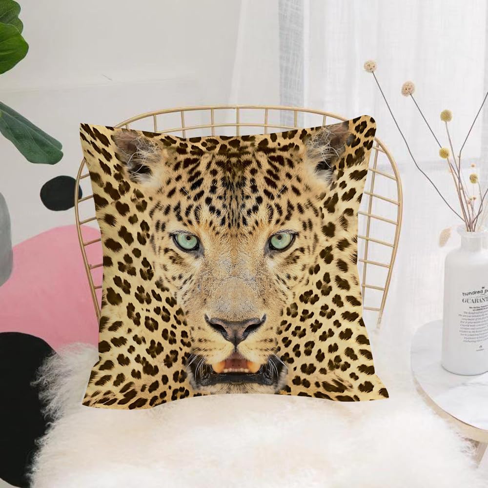 HYOSXW Cushion Cover,Throw Pillow Case Home Decorative for Living Room Bedroom Sofa Chair 16X16 Inch,Leopard, close-up of the face of a wild leopard with green pupils,Pillowcase 40X40cm
