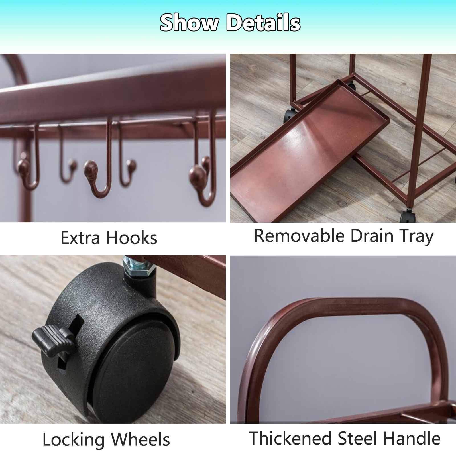 Nowoczesny przenośny stojak na parasole z kółkami blokującymi, 12 otworów i 6 haczyków, stylowy metalowy design do hoteli i apartamentów, idealny do wejść - opcje brązowe i czarne
