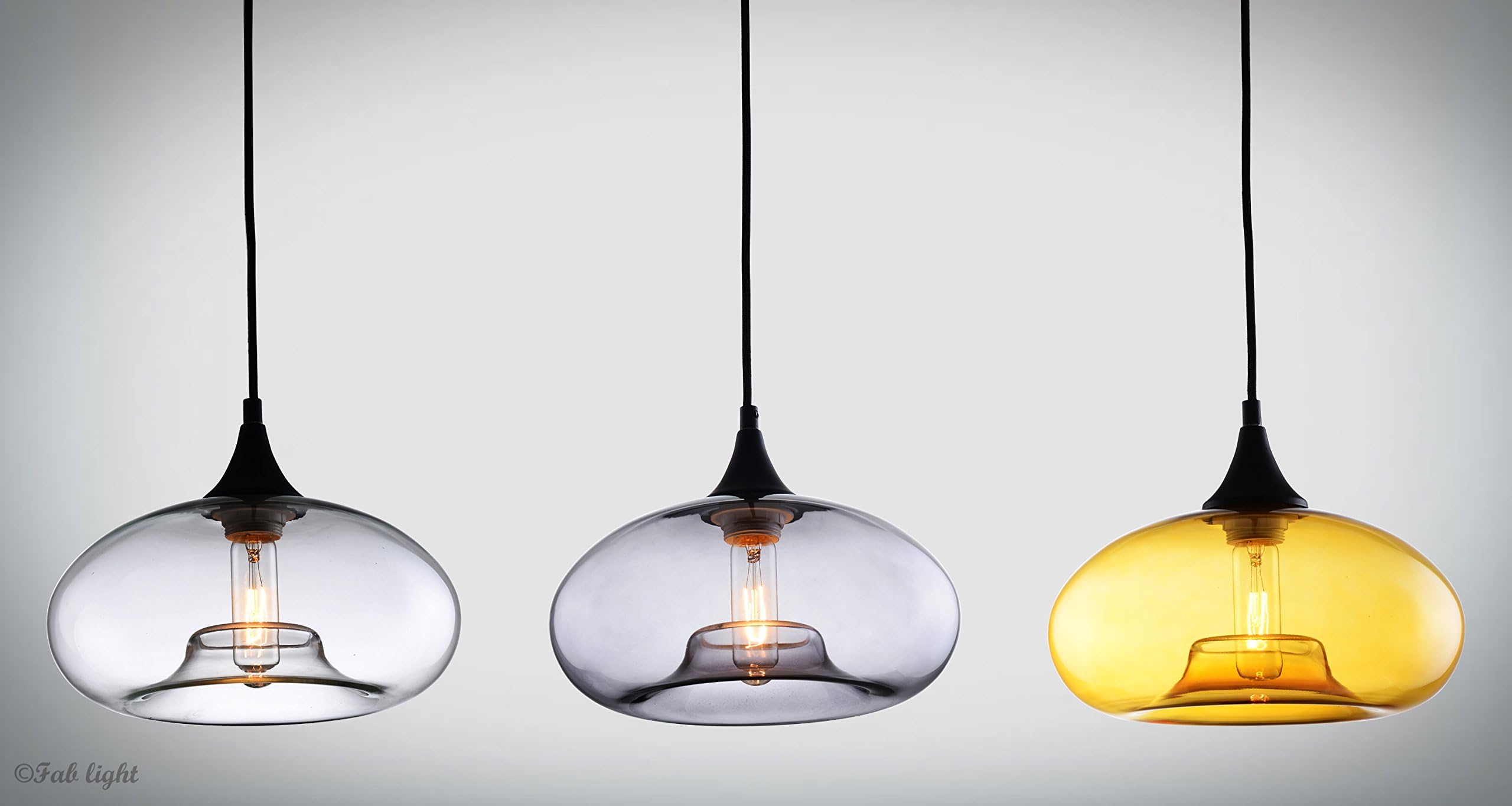 Feven Ceiling Lamp Crystal Clear Glass Cover Pendant Lighting Edison Bulb (GREY GLASS)