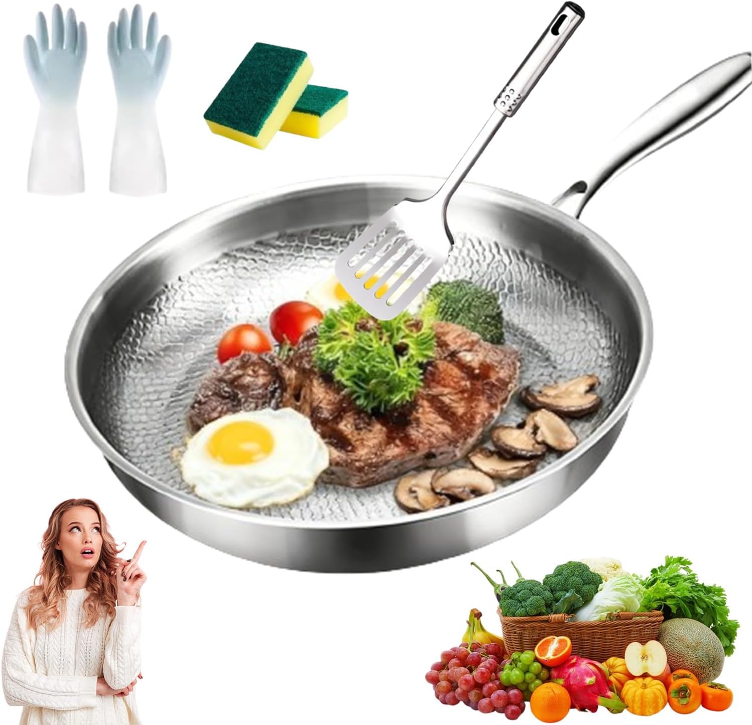 Titanium Pan, 2026 New Titanium Hammered Pan pro with Lid, 100% Pure Titanium Frying Pan For Cooking, No Coating Non-stick Frying Pan, Compatible with All Cooktops (With lid, 10.23 in)
