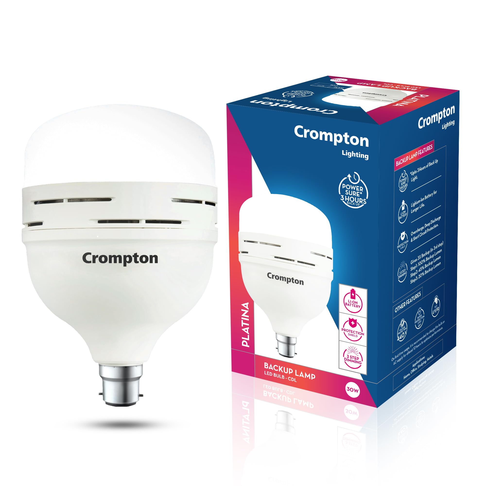 Crompton 30 Watt Emergency LED Bulb | B22 Base | Upto 3 Hour Battery Back Up | Cool Day Light (Pack of 1) | 3-Step Dimming | Li-ion Battery-image-32