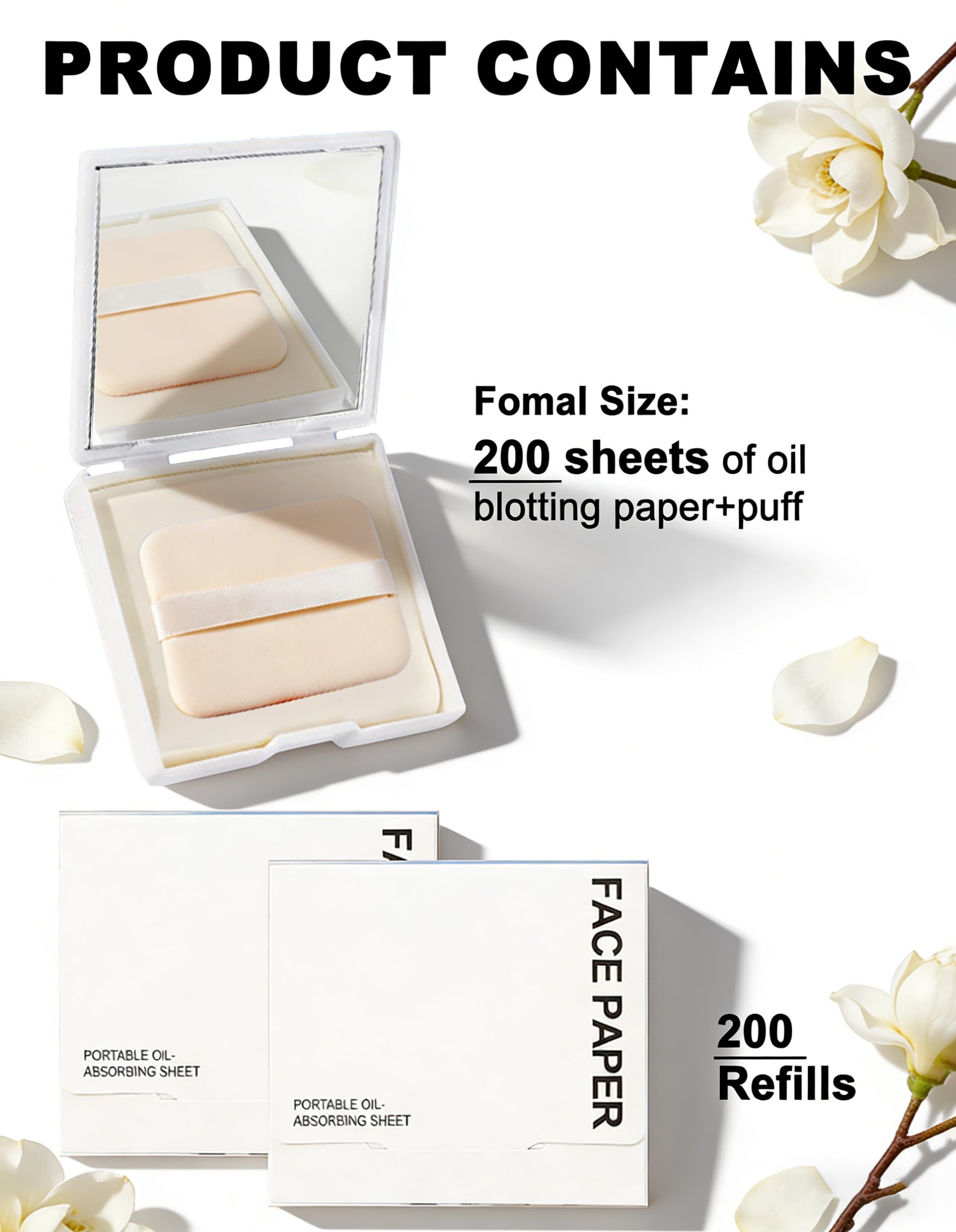 Papel secante de aceite, 300 hojas con espejo, soplo y recambios, absorbe el exceso de aceite facial, controla el brillo, suave para uso de maquillaje, sabor #Gardenia