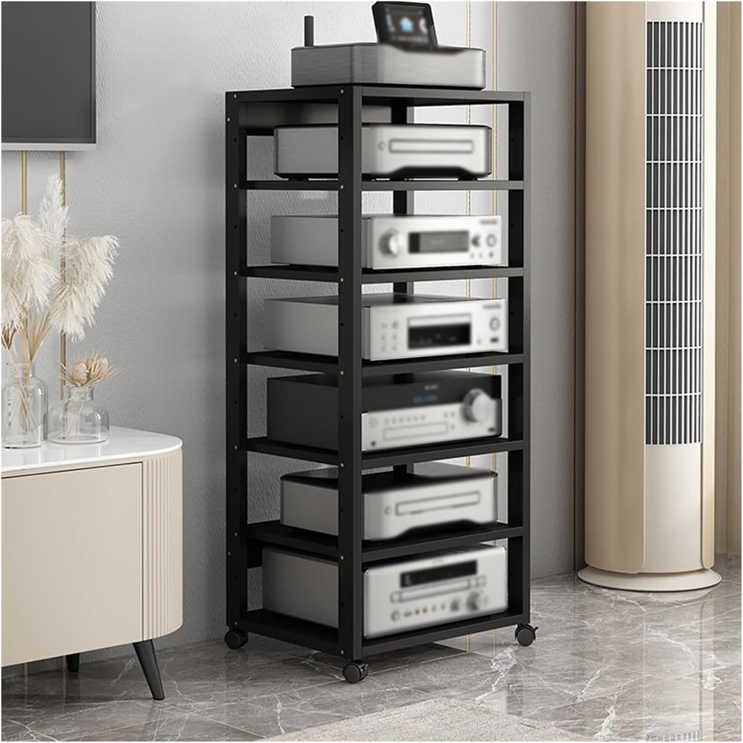 7-Tier Audio Video Rack Tower - 131cm Tall Media Storage Cabinet for TV Stereo Game Consoles Speakers & Amplifiers - Ideal Corner Entertainment Unit for DVDs & CDs