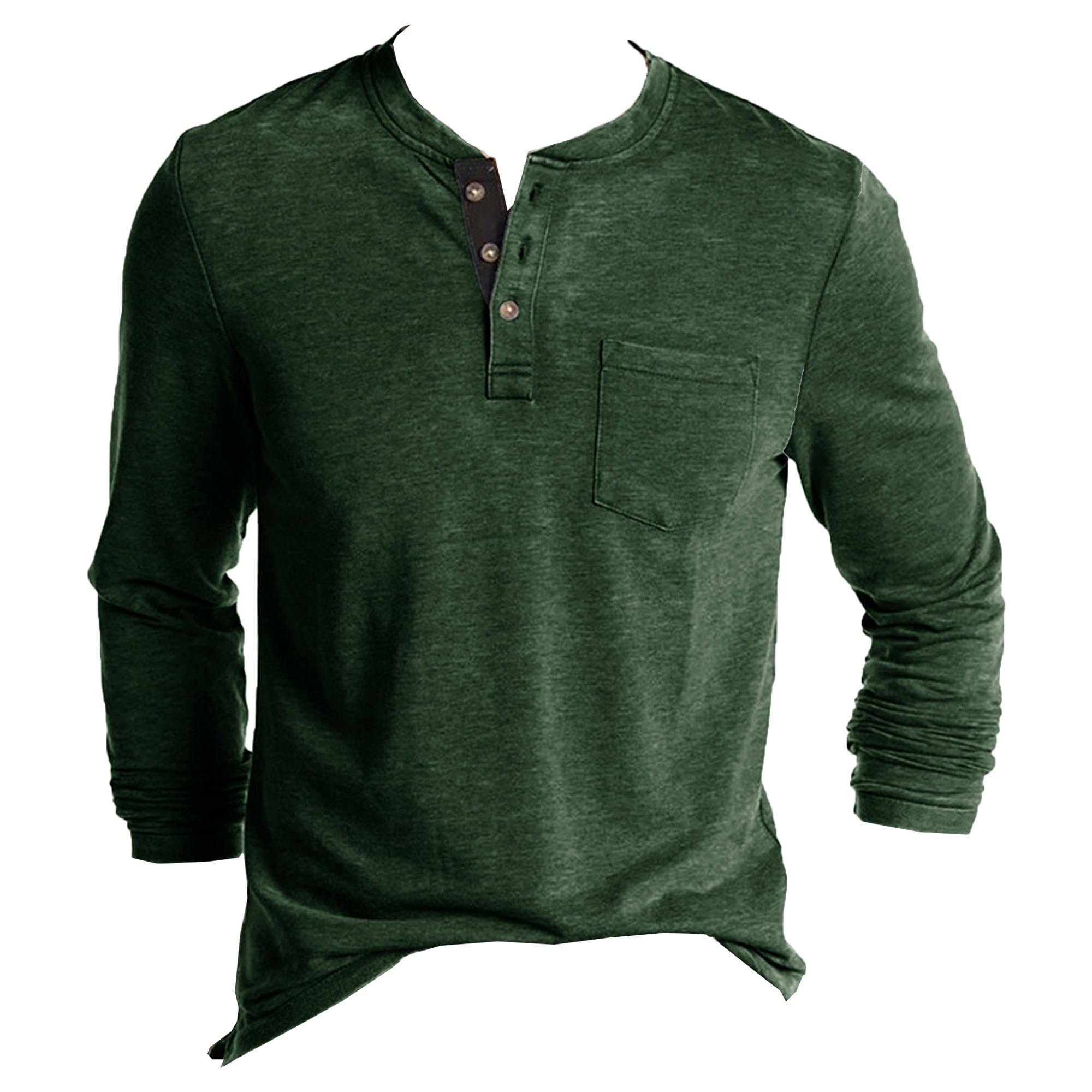 Men Henley Long Sleeve Shirts Fashion Classic Slim Fit Shirt Button Cotton Solid Casual T-Shirt with Pocket (XX-Large,Green 1)