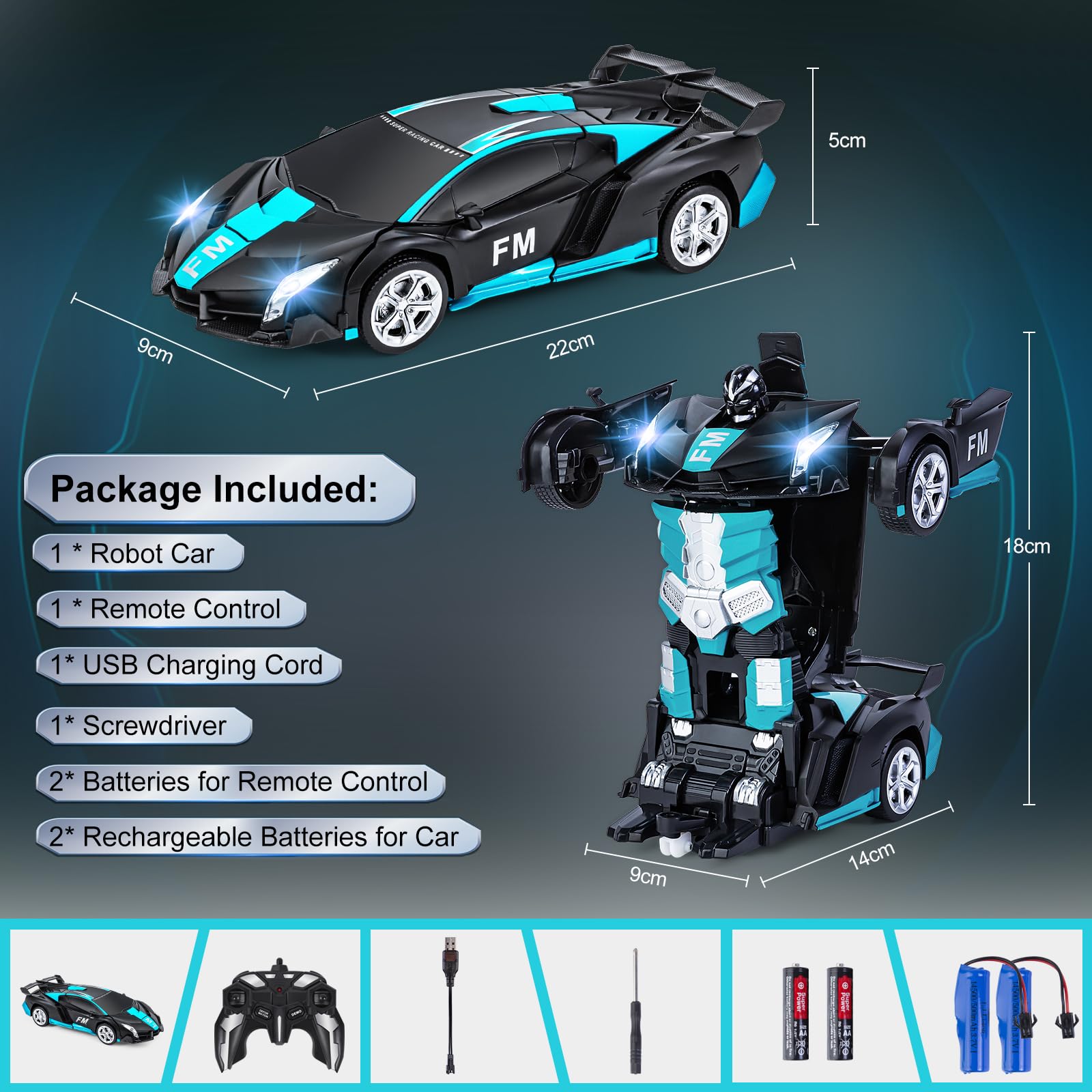 Transformator Spielzeug mit Gestensensor für Kinder 3-12, Ferngesteuertes Auto mit Licht und Sound, Transform Roboter Auto mit 2,4 Ghz Fernbedienung Akkus, Jungen Spielzeug Geschenk