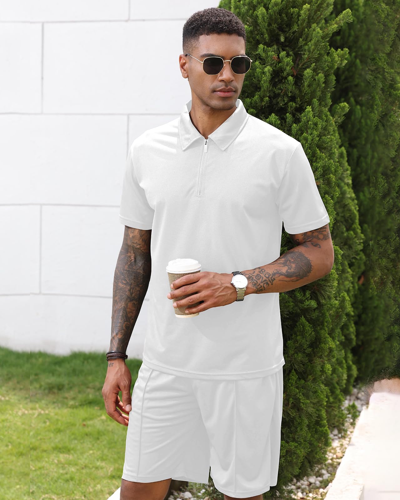 PRIVIMIX Herren Trainingsanzug Sommer Sportanzug 2 Teiliges Kurzarm T-Shirts Polo Jogginganzug Hemd Set Kurze Business Hose Freizeitanzug