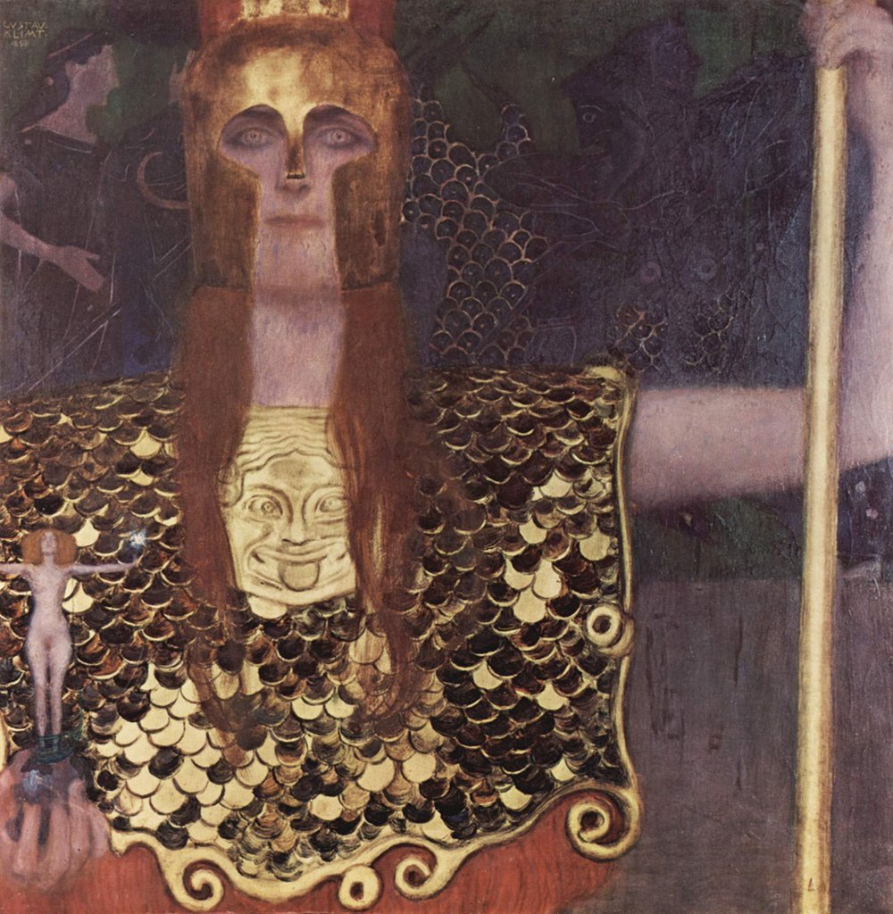 Gustav Klimt Warrior grand cadre noir décoration murale salon chic