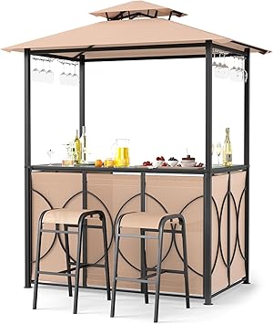 Tangkula 3-Piece Patio Bar Set with Canopy