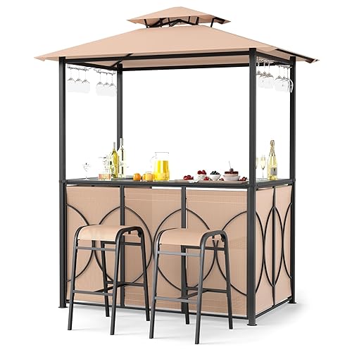 Tangkula 3-Piece Patio Bar Set, Grill Gazebo & 2 Bar