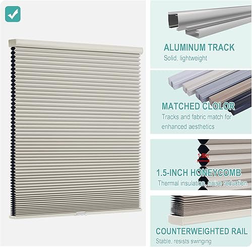 Miniatura 10 de Changshade Persianas celulares opacas, sin cordón, con panal para ventana de interior, persianas de celda única de 1.5 pulgadas, fáciles de instalar