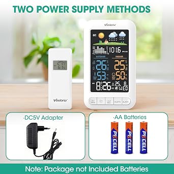 Vexloria Wireless Weather Station with Outdoor Sensor, Indoor Outdoor Thermometer Hygrometer with Barometer, Weather Forecast, 100m Range, 3 Sensor Support, UK Weather Station