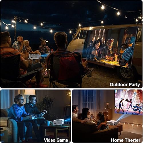 Miniatura 7 de con pantalla de 100 pulgadas, mini proyector portátil HONPOW 720P, película al aire libre nativa 7500Lux, proyector de cine en casa compatible con