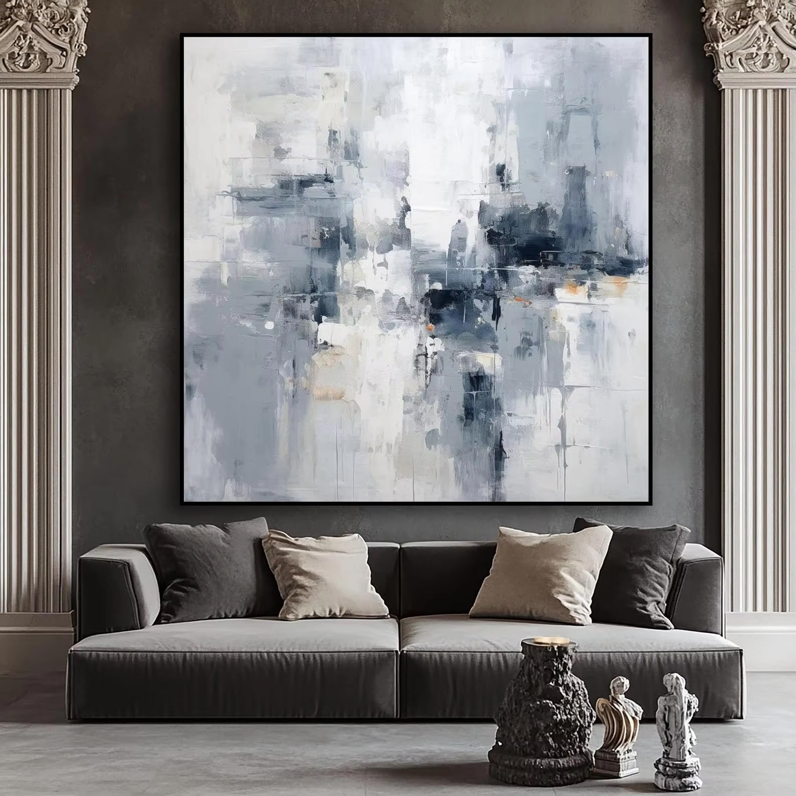 AEFOUU Canvas Wall Art Print Pictures Large Abstract Gray and White Painting Modern Wall Art Home Decor Picture for Living Room(20x20cm/8x8in/Internal Frame)