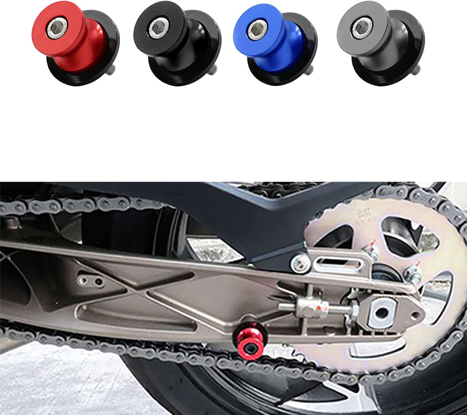 2Pcs M6 Assen Swingarm Spool Screw Compatible with MT01 MT03 MT09 MT10 MT-125 YZF R1 R3 R6 R6S R25 R125 R1000 R6S YZF1000 750R FZ1 FZ6 FZ8 FZS1000 FZS600 RS660 Tuono 660 RSV4 RSV 1000 R (Red)