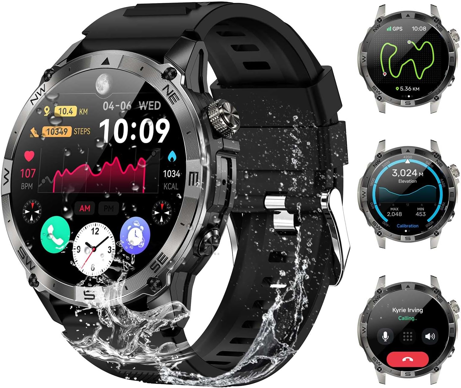 Military Smartwatch for Men, GPS Smart Watches Bluetooth Calls, 1.43" AMOLED Fitness Tracker with 530 mAh Large Battery/3ATM Waterproof/Compass/Air Pressure/Altitude for Android iOS