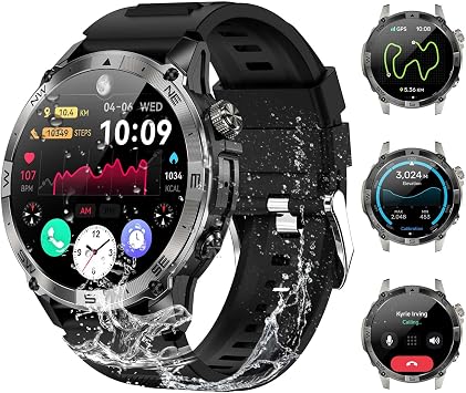 Military Smartwatch for Men, GPS Smart Watches Bluetooth Calls, 1.43" AMOLED Fitness Tracker with 530 mAh Large Battery/3ATM Waterproof/Compass/Air Pressure/Altitude for Android iOS