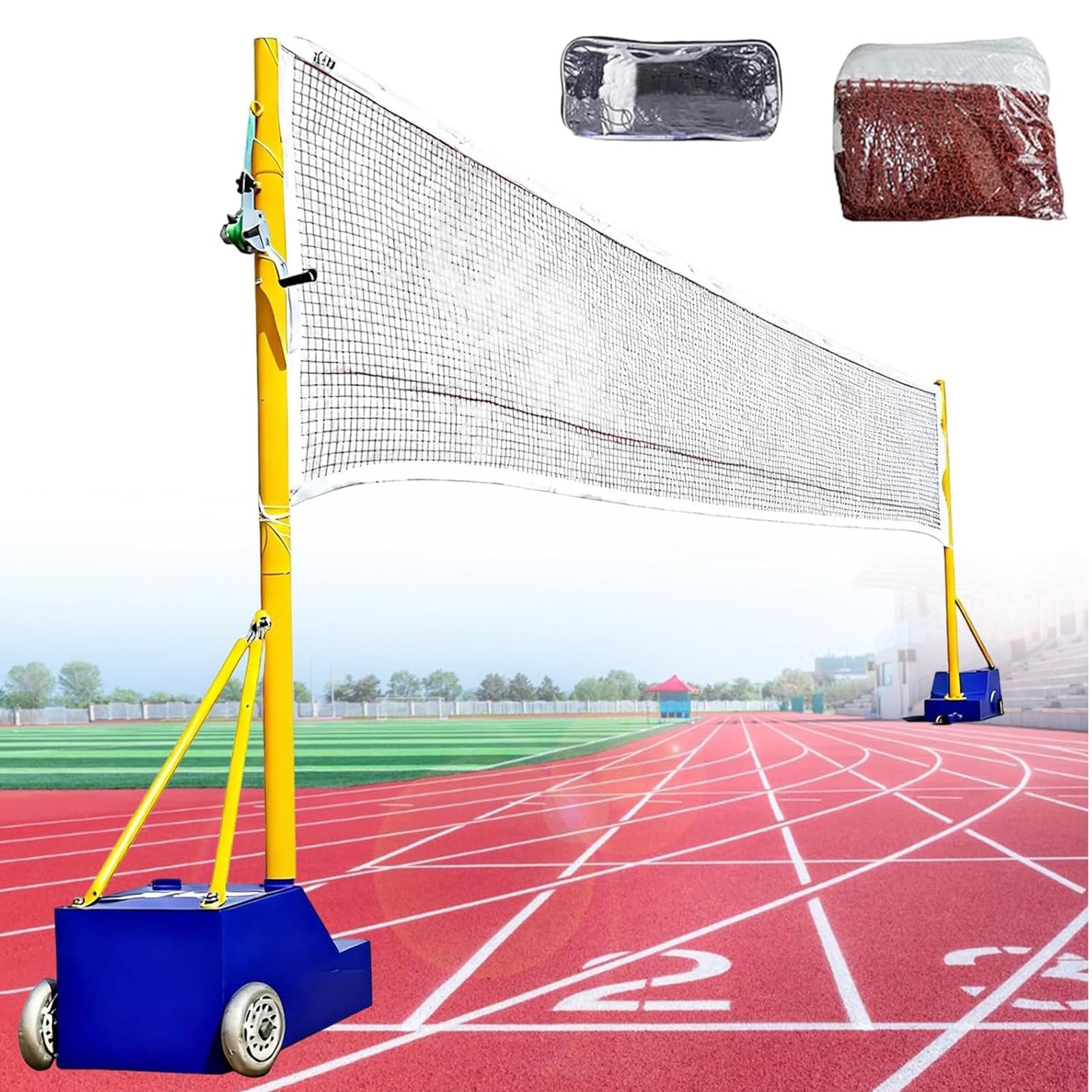 Rete Pallavolo Professionale Per Giardino Con Supporto Regolabile, Rete Da Badminton Inclusa, Base Stabile Con Ruote, Sistema 2 In 1 Per Adulti, Bambini, Allenamento E Divertimento