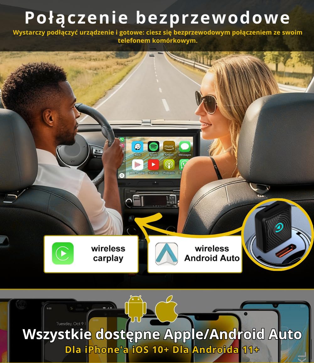 Bezprzewodowy CarPlay i Android Auto 2026 SwiftLink LITE Adapter Bluetooth iPhone Android | Wyższy Komfort Jazdy | Stabilna i Płynna Transmisja Plug&Play | Połączenie bez Kabli i Nowoczesny Design