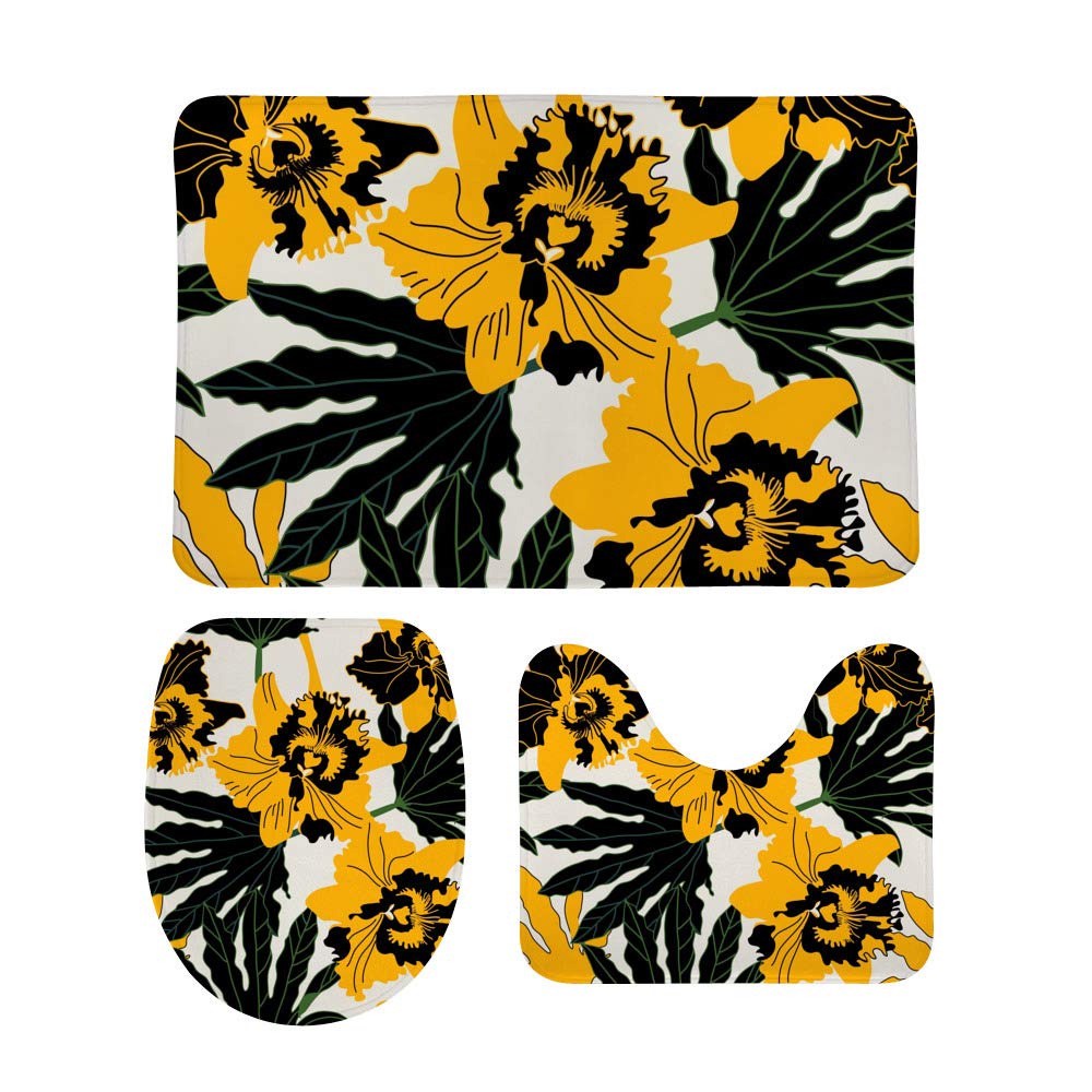 Tapis de bain antidérapants absorbant l'eau motif orchidée lot de 3