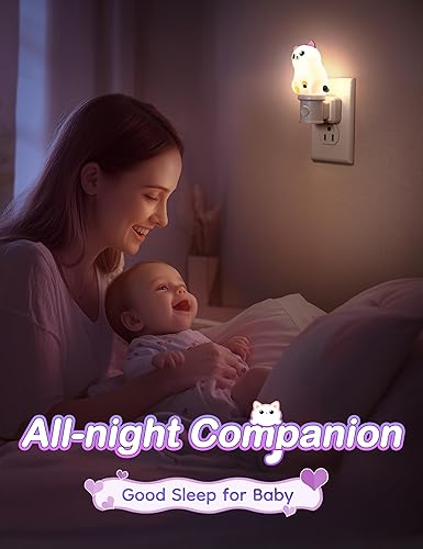 Miniatura 5 de KINDEEP Luz nocturna para niños Lindas luces nocturnas de animales de gato enchufables en la pared, RGB y blanco suave 3000K con sensor de atardecer
