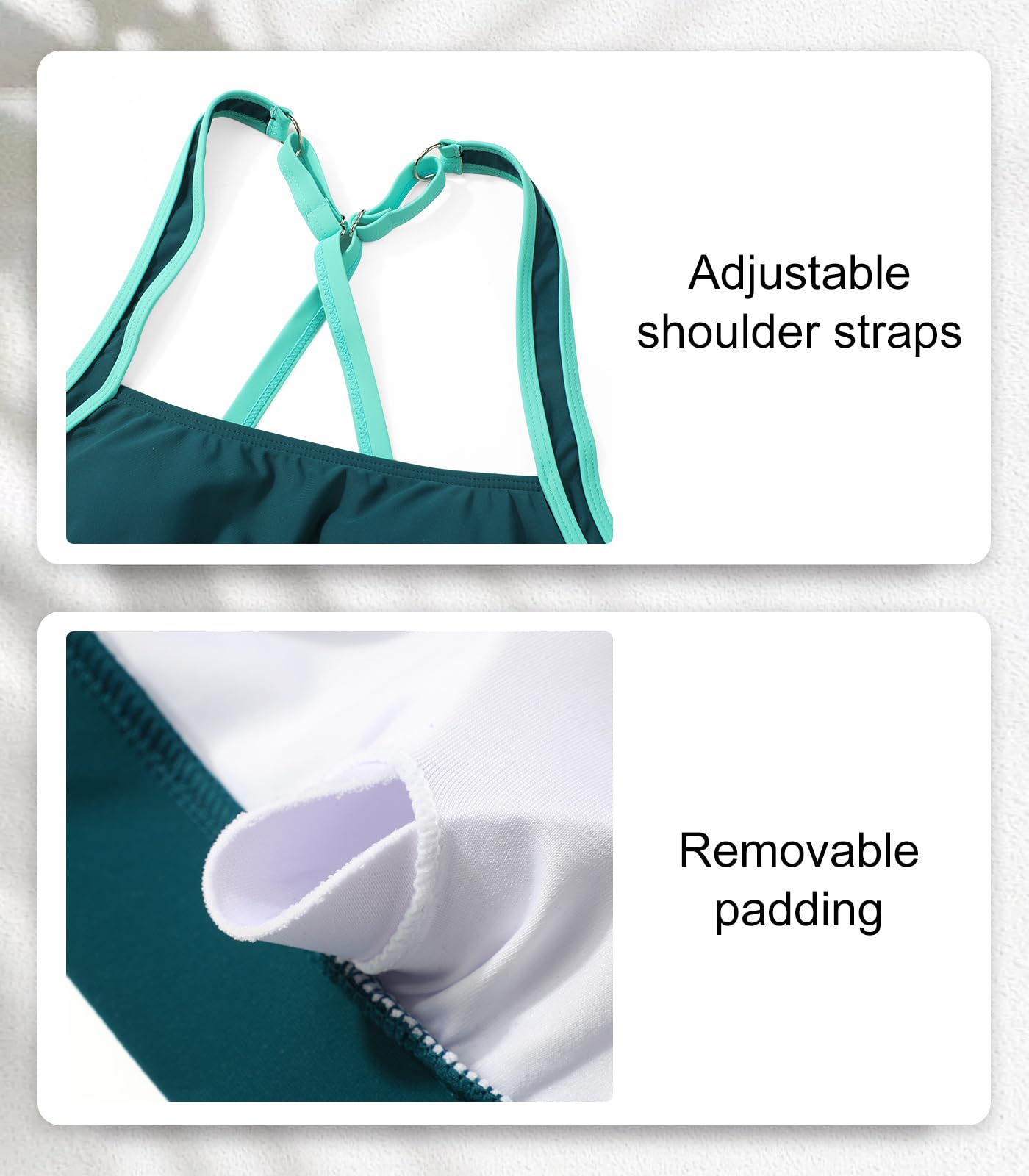 Adigaber Traje de Baño de Dos Piezas para Mujer Cintura Media Unicolor Bañador de Mujer Ropa de Playa Deportiva con Relleno
