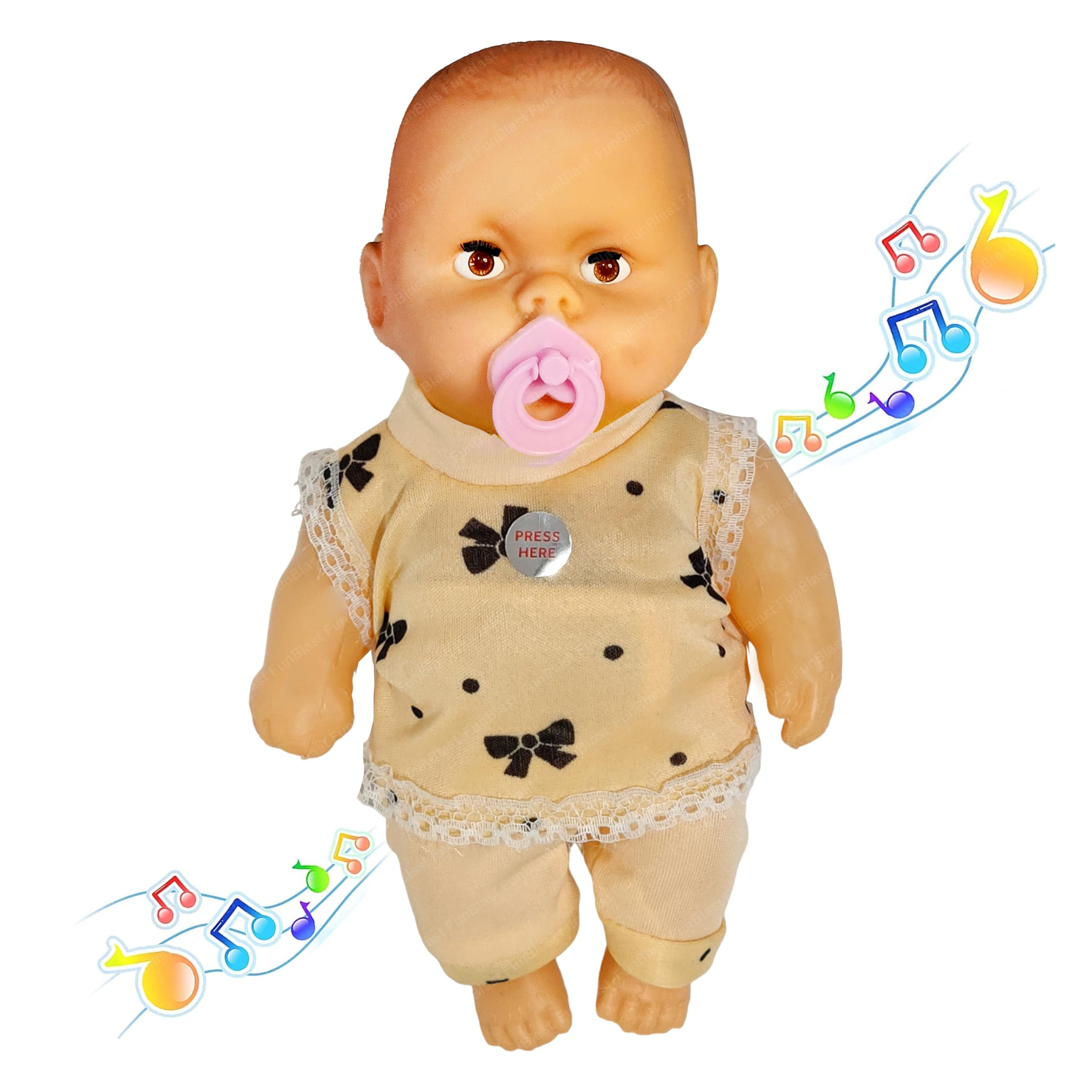 FunBlast Musical Boy Doll for Kids – Interactive Touch Sensor Doll with Sound & Light, Cute Pink Outfit, Ideal Toy for Girls & Boys Age 3+, Fun Learning Dolls for Toddlers (Cream Dress)