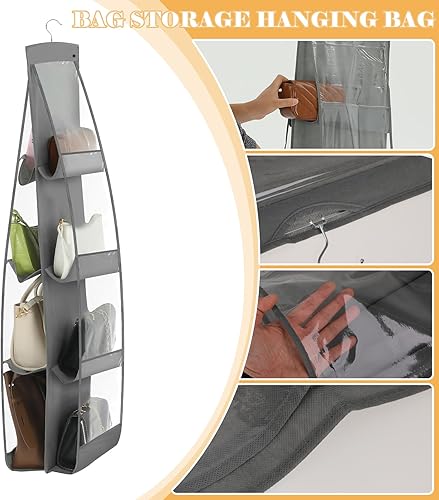 Miniatura 5 de Sliverdew Organizador de almacenamiento para colgar en la pared con 8 bolsillos grandes para bolsos y bolsos, organizador plegable transparente para