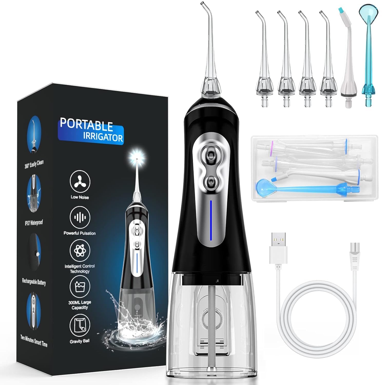 NBGRLVS Water Picks for Teeth Cleaning,6 Modes 6 Tips and Storage Case Water Dental Flossers Cordless 320ML IPX 7 Waterproof Rechargeable Portable Electric Waterflosser Cleaner for Trave Home